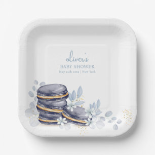 French Floral Bonjour Bébé Macaron Baby Shower Paper Plate