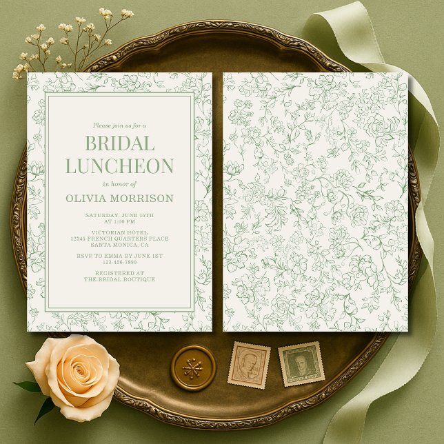 French Floral Bridal Luncheon Sage Green Ivory  Invitation (Creator Uploaded)