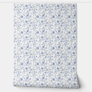 French Floral Charm Mini - Blue and Off-White Wallpaper