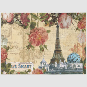French Floral Eiffel Tower Ephemera Decoupage Tiss Tissue Paper