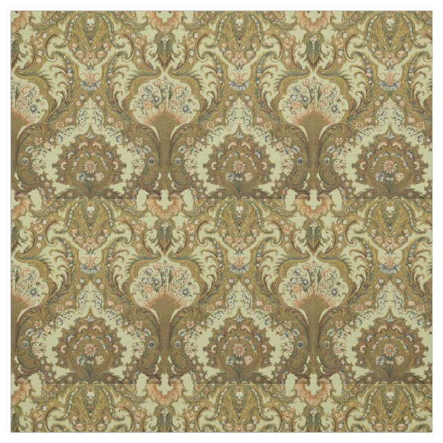 French Floral & Feather Scrollwork Pattern Fabric (Swatch)