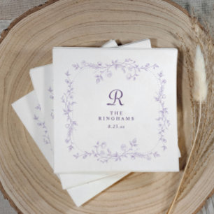 French Floral Lavender Purple Monogram Wedding Napkin