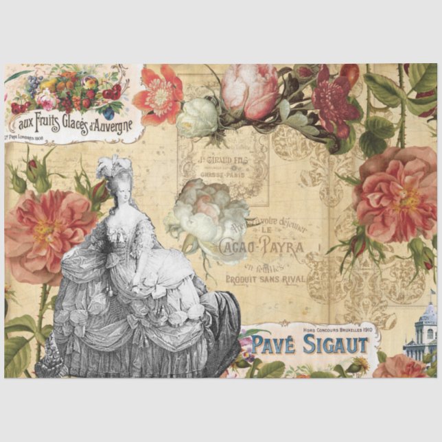 French Floral Marie Antoinette Ephemera Decoupage Tissue Paper (Front)