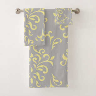 French Floral Motif Bath Towel Set