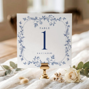 French Floral Navy Blue Wedding Table Numbers