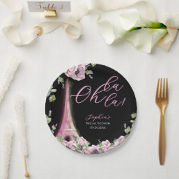 French Floral Oh la la Bridal Shower Paper Plate