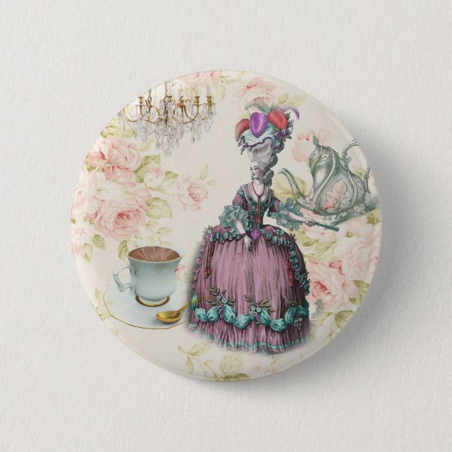 French floral Paris Tea Party Marie Antoinette 2 Inch Round Button (Front)