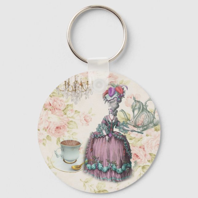 French floral Paris Tea Party Marie Antoinette Keychain (Front)