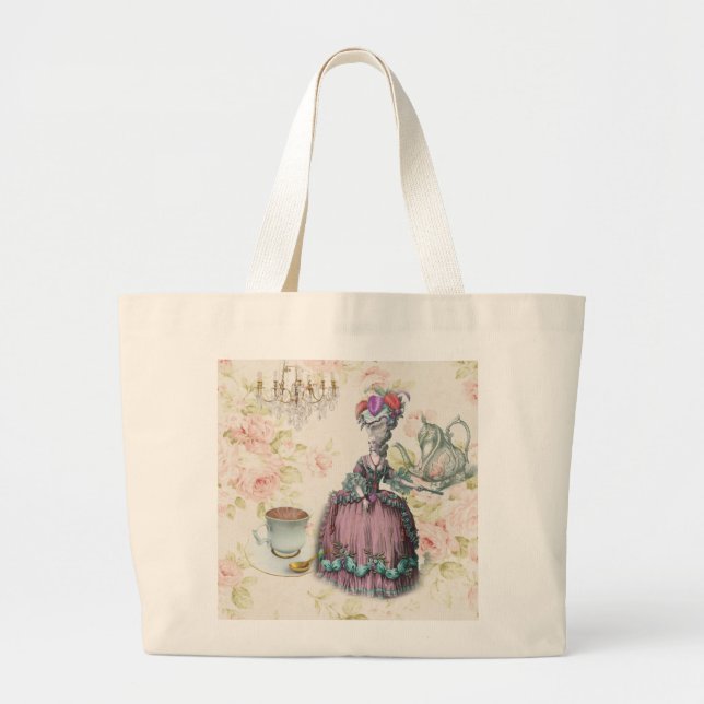 French floral Paris Tea Party Marie Antoinette Large Tote Bag (Front)