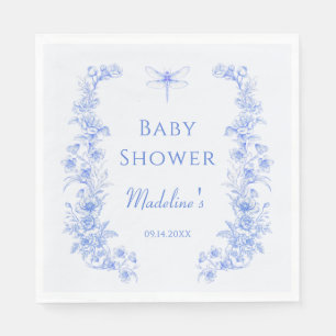 French Floral Something Blue Dragonfly Baby Shower Napkin