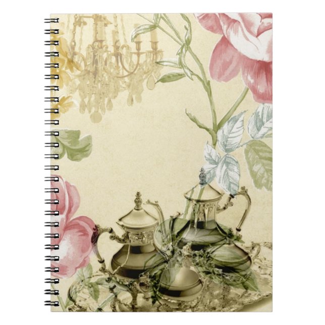 French floral Teacup Teapot Paris Tea Party Notebook (Front)