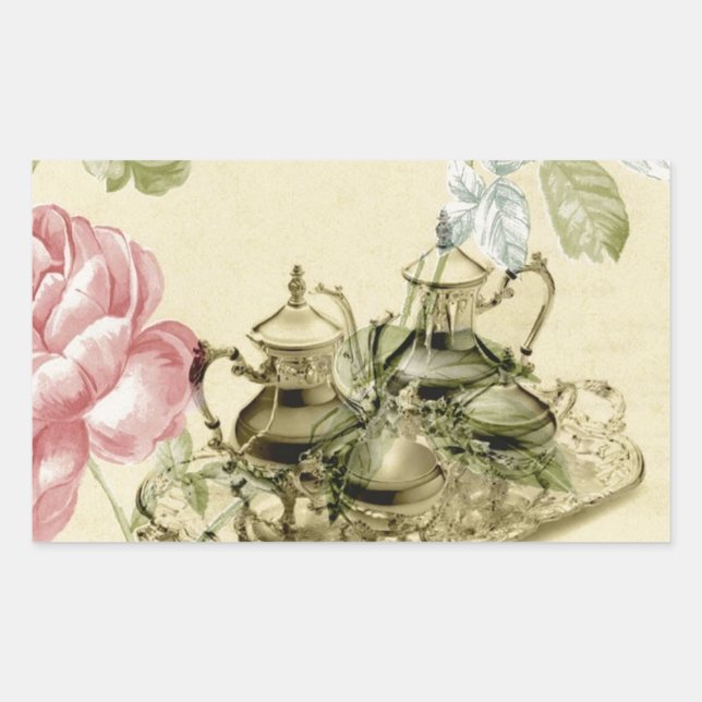 French floral Teacup Teapot Paris Tea Party Sticker (Front)
