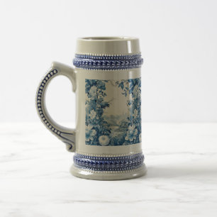 French floral toile blue beer stein