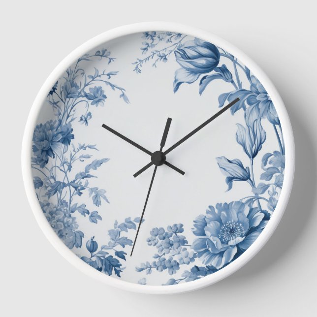 French floral toile blue clock (Front)