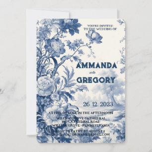 French Floral Toile Blue Invitation