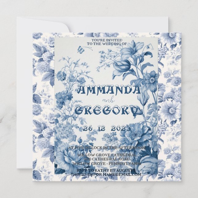 French Floral Toile Blue Invitation (Devant)