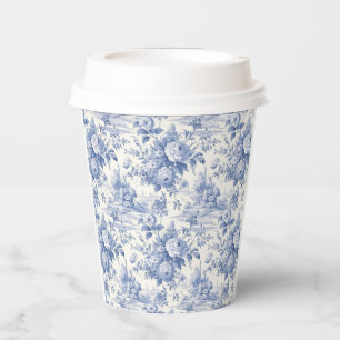 French floral toile blue paper cups