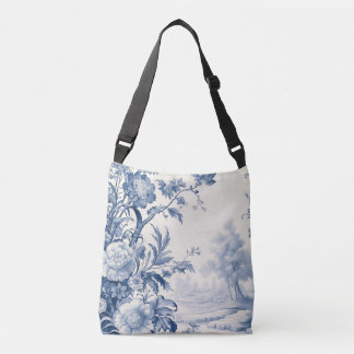French floral toile blue Tote