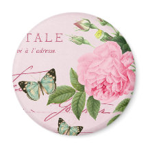 French floral vintage magnet girly w/ pink rose