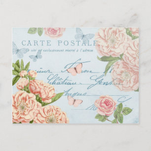 French floral vintage postcard w/ roses