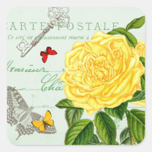French floral vintage sticker w/ beautiful  rose
