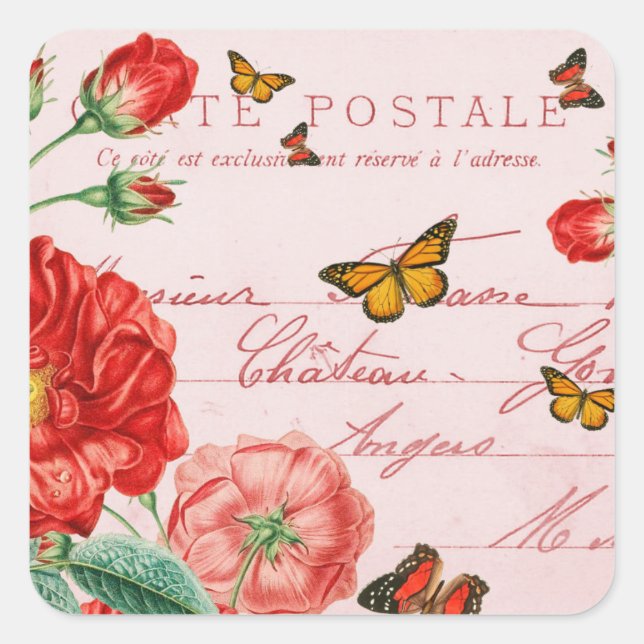 French floral vintage stickers w/ red flower (Front)