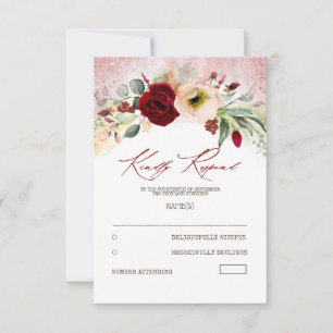 French Flowers Rose Gold Glitter Wedding RSVP Card