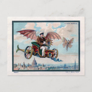 French flying machine - Victorian steampunk pilot Postcard