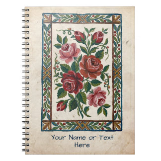 French Folk Art Rose - Vintage Naive Floral Notebook