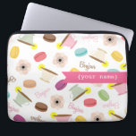 French Food Themed Personalized Electronics Bag<br><div class="desc">An electronics bag featuring illustrations of pink French anemone flowers,  teacups,  French macarons,  and "bonjour!" Personalize with your name on front.</div>