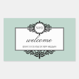 French frame blue monogram out of town gift bag sticker