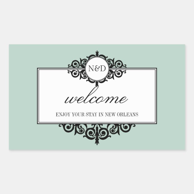 French frame blue monogram out of town gift bag sticker (Front)