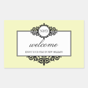 French frame ecru monogram out of town gift bag sticker
