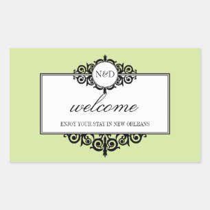French frame green monogram out of town gift bag sticker