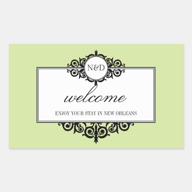 French frame green monogram out of town gift bag sticker (Front)