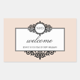 French frame pink monogram out of town gift bag sticker