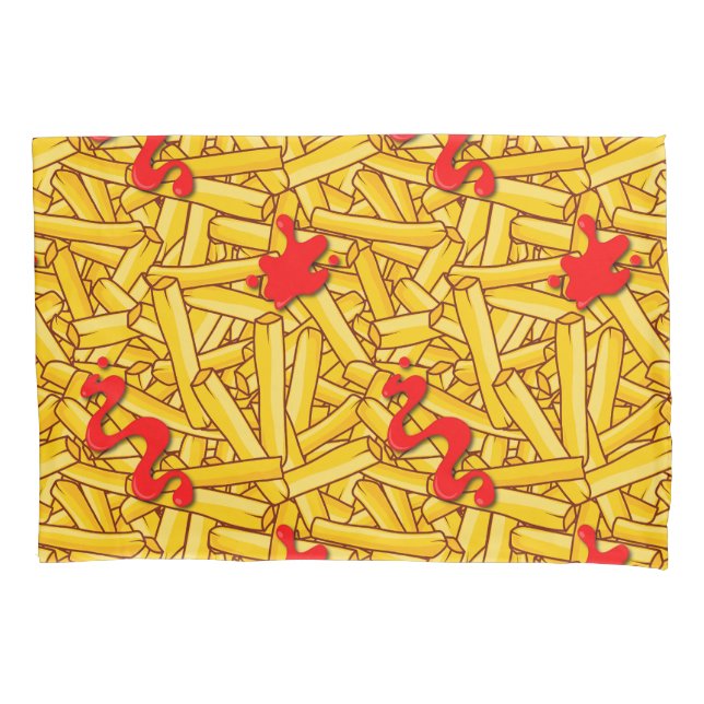 French Fries and Red Sauce Ketchup Novelty Pillowcase (Front)