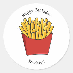 French fries cartoon illustration classic round sticker
