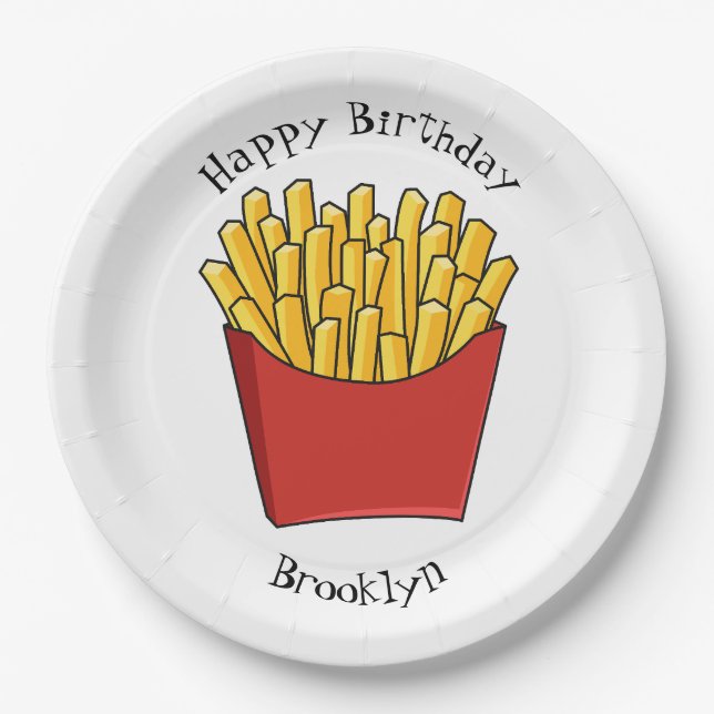 French fries cartoon illustration paper plate (Front)