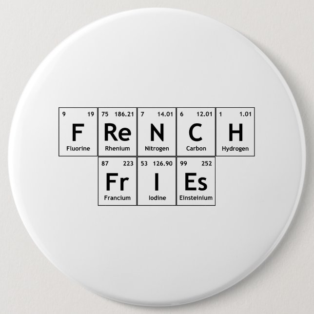 French FrIEs Chemistry Periodic Table Word Element 6 Inch Round Button (Front)