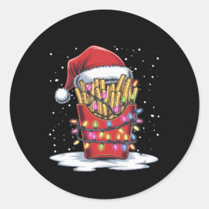 French Fries Christmas Tree Santa Hat Lights Xmas Classic Round Sticker