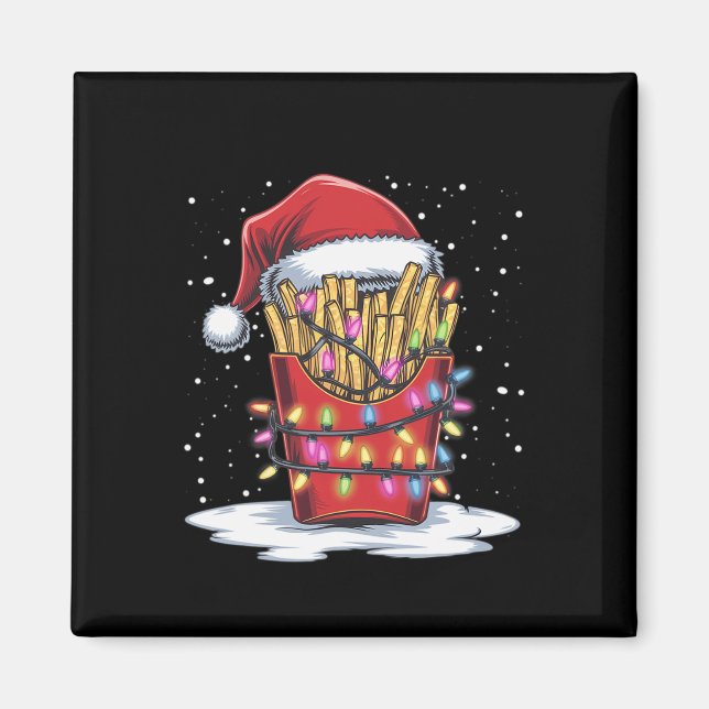 French Fries Christmas Tree Santa Hat Lights Xmas  Magnet (Front)