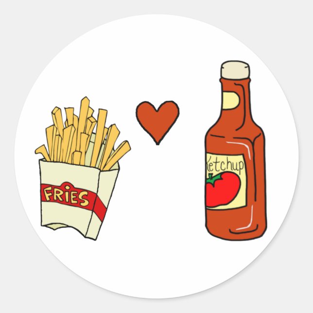 French Fries Love Ketchup Classic Round Sticker (Front)
