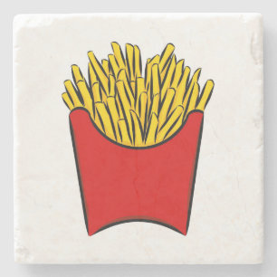 French Fries Potato Fry Sticks Yum Art Drawing Red Stone Coaster