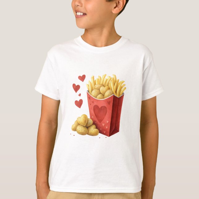 French fry carton with heart-shaped potatoes T-Shirt (Front)