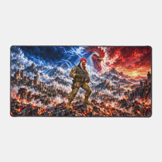 French Gallic Rooster Tactical Warrior Wide Gaming Desk Mat