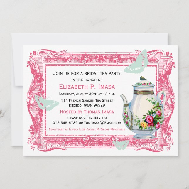 French Garden Bridal Tea Party Invitation (Front)