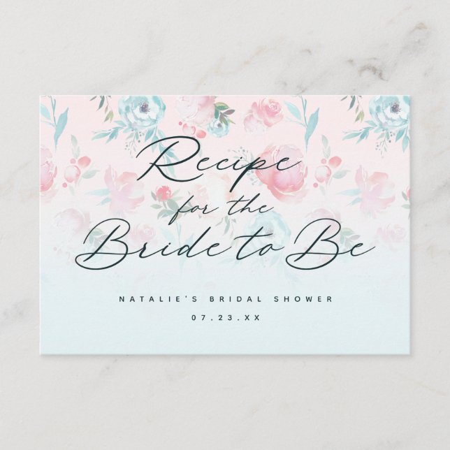 French Garden Floral Peony Bridal Shower Recipe Enclosure Card (Front)