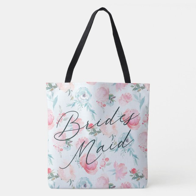 French Garden Floral Peony Personalized Bridesmaid Tote Bag (Front)