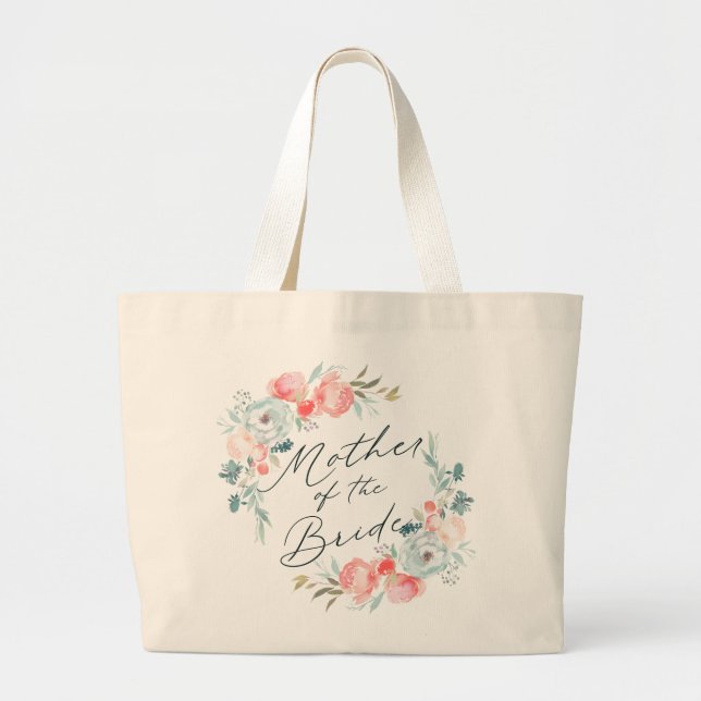 French Garden Floral Wreath Mother of the Bride Large Tote Bag (Front)